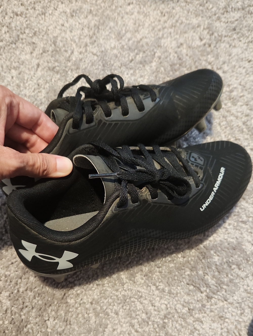 Under Armour Boys Black Athletic Cleats with White Logos
